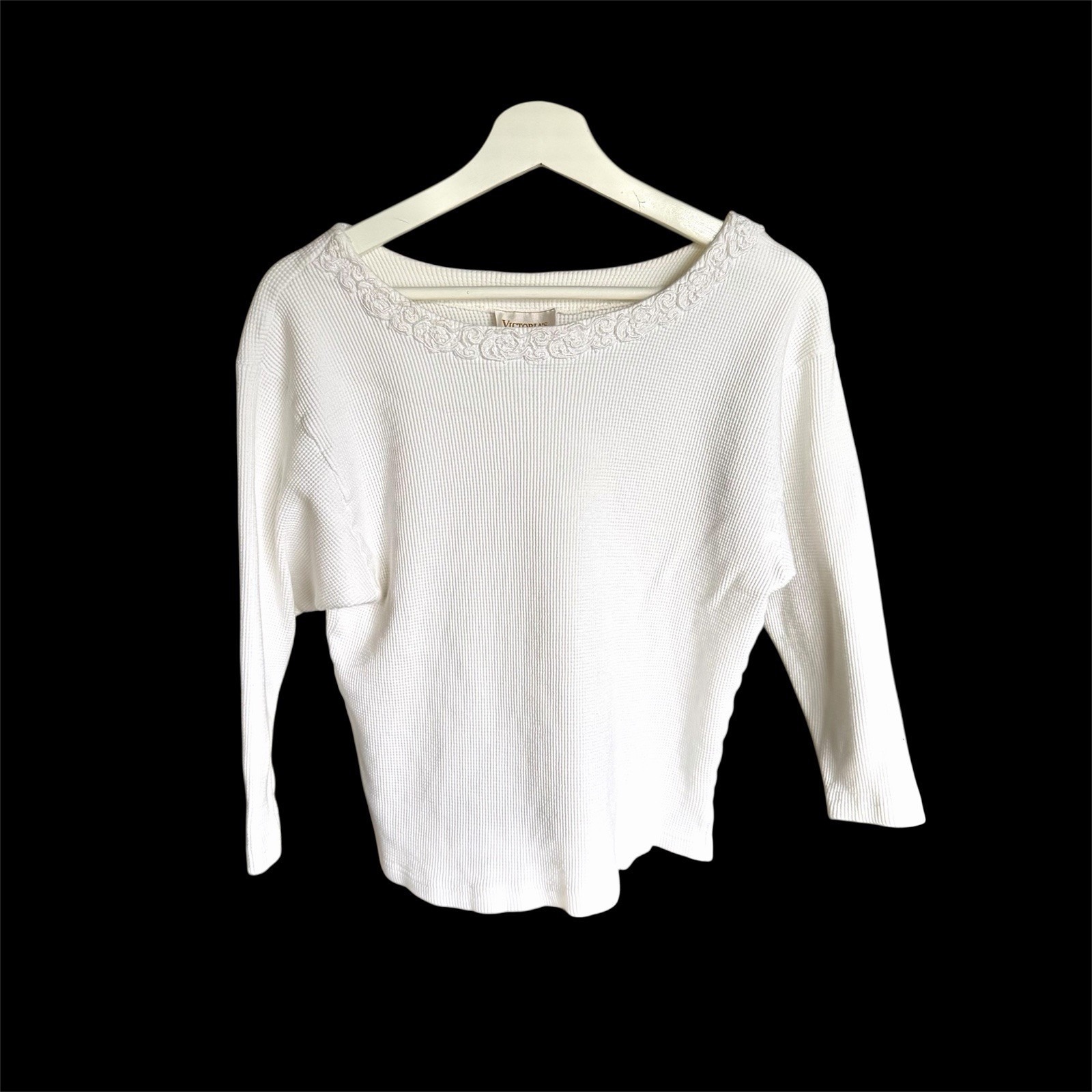 Vintage 80's Victorias Secret Shirt Small Womens Waffle Knit Y2k Pullover Scoop